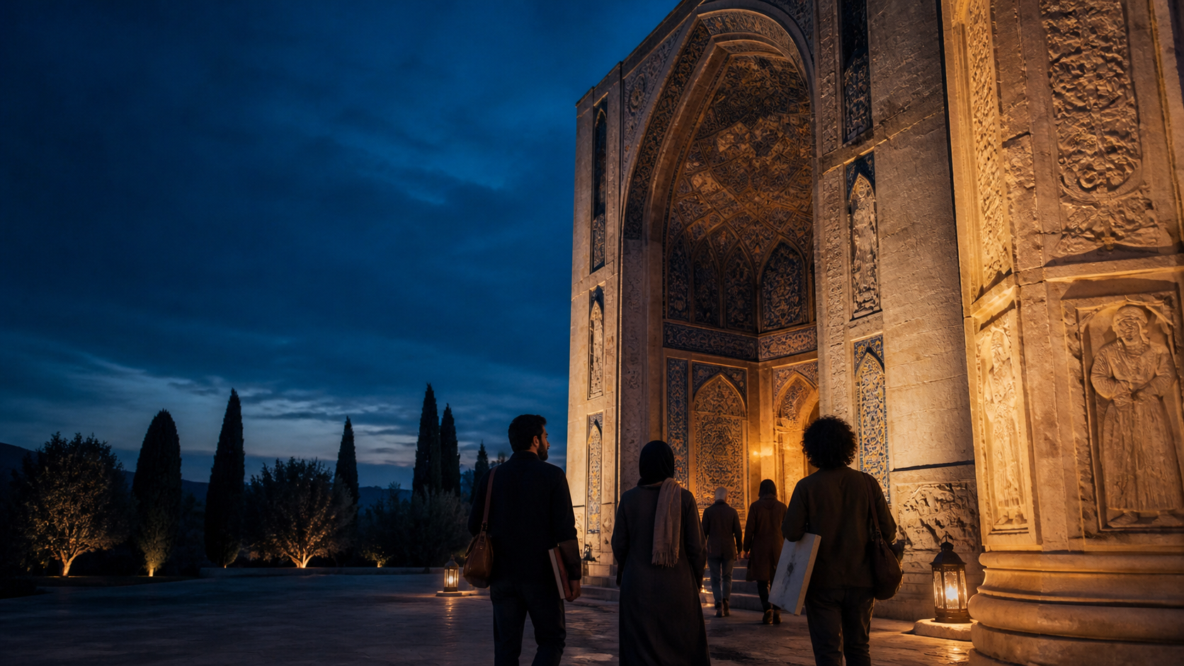 Persian architectural portal at dusk