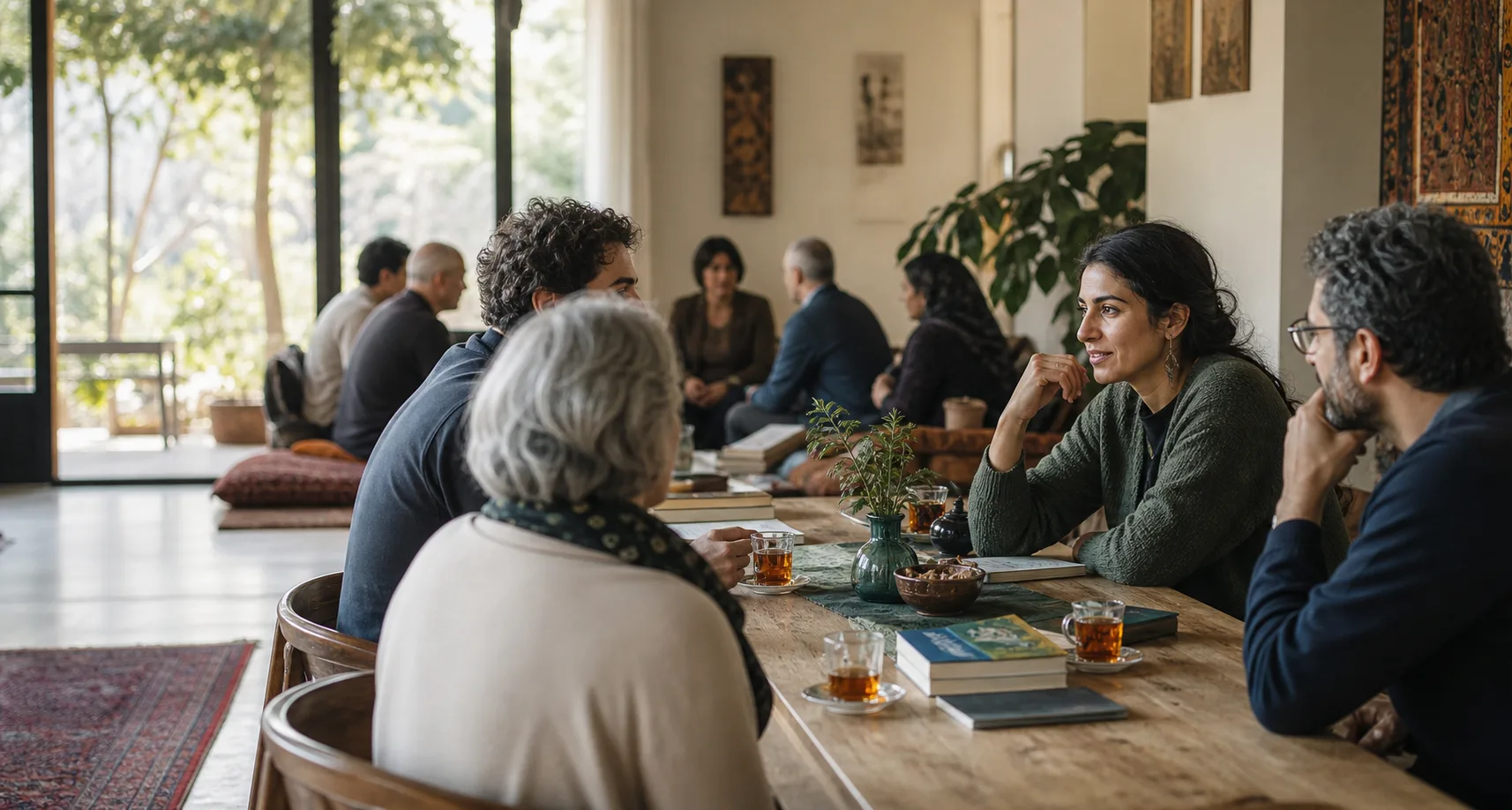 A gathering around books and conversation